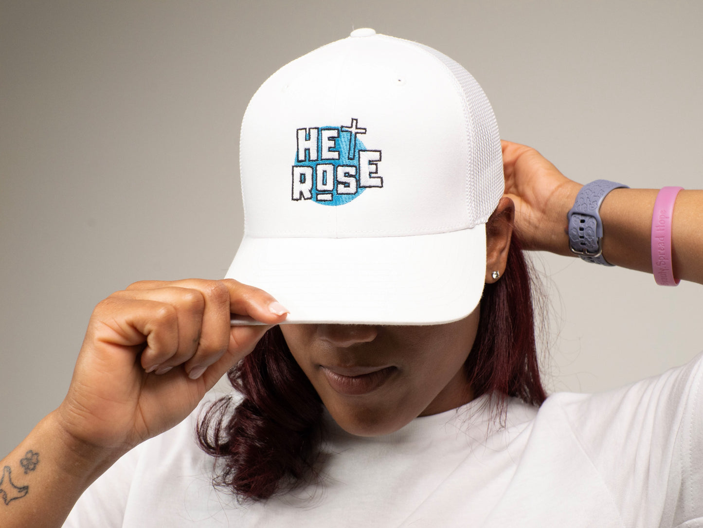 "He Rose" Embroidered Adult 6-Panel Trucker Cap